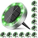 Peasur Solar Ground Lights Outdoor, 12 Pack Flat Solar Powered Disc Lights, IP68 Waterproof, Anti-Rust, Landscape Lighting for Pathway Garden Yard Lawn Walkway Landscape Driveway, Green