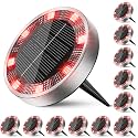Peasur Solar Ground Lights Outdoor, 12 Pack Flat Solar Powered Disc Lights, IP68 Waterproof, Anti-Rust, Landscape Lighting for Pathway Garden Yard Lawn Walkway Landscape Driveway, Red