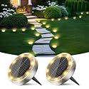 Peasur Solar Ground Lights Outdoor, 2 Pack Flat Solar Powered Disc Lights, IP68 Waterproof, Anti-Rust, Landscape Lighting for Pathway Garden Yard Lawn Walkway Landscape Driveway, Mini, Warm White