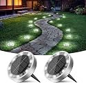 Peasur Solar Ground Lights Outdoor, 2 Pack Flat Solar Powered Disc Lights, IP68 Waterproof, Anti-Rust, Landscape Lighting for Pathway Garden Yard Lawn Walkway Landscape Driveway, Mini, Cool White