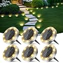 Peasur Solar Ground Lights Outdoor, 6 Pack Flat Solar Powered Disc Lights, IP68 Waterproof, Anti-Rust, Landscape Lighting for Pathway Garden Yard Lawn Walkway Landscape Driveway, Mini, Warm White