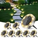 Peasur Solar Ground Lights Outdoor, 8 Pack Flat Solar Powered Disc Lights, IP68 Waterproof, Anti-Rust, Landscape Lighting for Pathway Garden Yard Lawn Walkway Landscape Driveway, Mini, Warm White