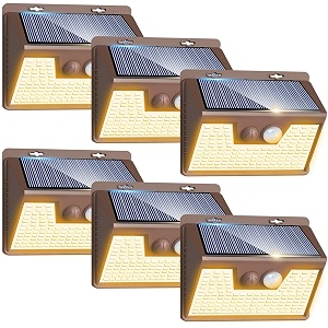 peasur solar lights outdoor motion sensor waterproof 6pack 140led brown solar powered fence light 3 modes security wall lights for garden yard outsidewarm white