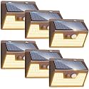 Peasur Solar Lights Outdoor Motion Sensor Waterproof, 6Pack 140LED Brown Solar Powered Fence Light, 3 Modes Security Wall Lights for Garden Yard Outside(Warm White)