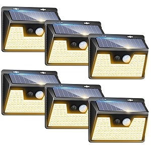peasur solar motion lights outdoor waterproof 6 pack140led warm white solar outdoor lights dusk to dawn 3 modes solar fence lights security lighting for garden yard stair outside