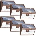 Peasur Solar Lights Outdoor Waterproof [6 Pack/140LED/Brown], Ultra-Bright 3 Mode Solar Motion Fence Lights, Solar Wall Lights Security Lighting for Patio Yard Step House Outside