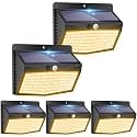 Peasur Warm White Solar Lights for Outdoor Use with Motion Sensor [Pack of 5], 138 LED Spotlights with Motion Sensor Outdoor 3 Modes, IP65 Waterproof Motion Sensor Outdoor Solar for Garden