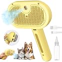 Pecait 3 in 1 Steamy Brush with Release Button and Tank, Anti-Static Pet Brush for Long and Short Hair Pets to Remove Tangles and Loose Fur (Yellow)
