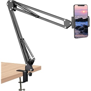 pecan overhead video tabletop stand phone holder scissor boom arm articulating phone stand tablet phone holder for streaming phone baking crafting videos