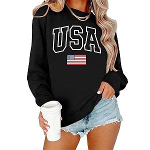 PECHAR USA Sweatshirt Women American Flag Sweater