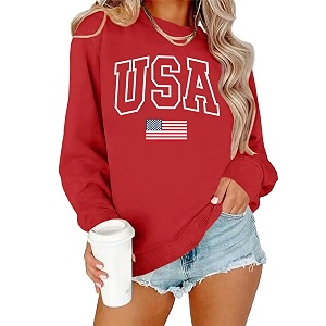 PECHAR USA Sweatshirt Women American Flag Sweater