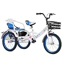 Pedal tricycles for Age 3-10,Cruiser Trike with Single Brake,Tandem trikes with Rear Passenger seat,tricycles for Daily Riding,3 Wheels,Rickshaw for Children, White blue-16inch