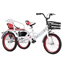 Pedal tricycles for Age 3-10,Cruiser Trike with Single Brake,Tandem trikes with Rear Passenger seat,tricycles for Daily Riding,3 Wheels,Rickshaw for Children, White red-18inch