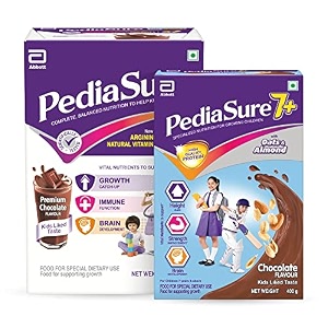 pediasure health amp nutrition drink combo pediasure 1kg amp pediasure 7 400g  complete amp balanced nutrition premium chocolate flavor pediasure foryour little ones growth amp pediasure 7 for elder ones growth needs