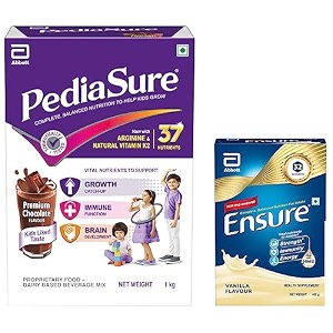 pediasure health and nutrition drink powder 1kg premium chocolate flavour amp ensure complete balanced nutrition drink for adults with nutri strength complex vanilla flavour 400g box