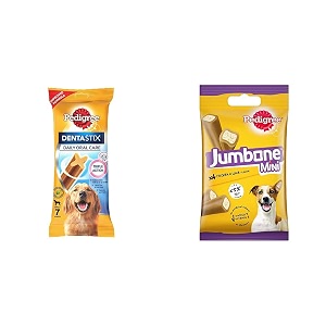 pedigree dentastix dog treat oral care for adult large breed 25 kg 7 sticks 270g weekly pack amp jumbone mini adult dog treat chicken amp lamb - 160 g pack 4 treats