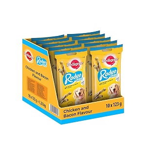 pedigree rodeo duos adult dog treat chicken amp bacon - 123 g pack rodeo duos single pack pack of 10