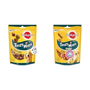 pedigree tasty minis treats for adult dogs chicken amp duck flavour chunks 130gamppedigree tasty minis treats for puppy chicken flavour 125g