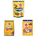Pedigree Tasty Minis Treats for Adult Dogs, Chicken & Duck Flavour Chunks, 130g & Meat Jerky Treats for Dogs, Barbecued Chicken Flavour, 80g & Biscrok Biscuit Treats, Milk & Chicken Flavour, 500g