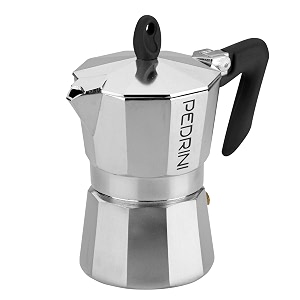 pedrini-italy aluminium moka pot 3 cup coffee makermocha potstovetop coffee maker  product from italy since 1941 black 3 cup