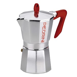 pedrini- italy aluminium moka pot 6 cup coffee makermocha potstovetop coffee maker prodcut from italy since 1941 red 6 cup - now eco moka in red variant