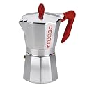 PEDRINI- Italy Aluminium Moka Pot 6 Cup, Coffee Maker/Mocha Pot/Stovetop Coffee Maker; Prodcut from Italy, Since 1941. (Red, 6 Cup) - Now Eco Moka in Red Variant.