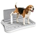 Pee Pad Holder for Small & Medium Dogs, Dog Potty for Dogs, Dog Litter Box Indoor, Puppy Potty Training Tray with Splash Wall & Center Post, 23.4" x 19.5" x 2"