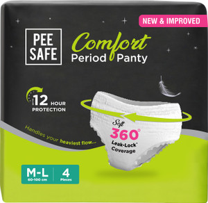 pee safe full coverage leak-proof period panty m-l sanitary pad pack of 4