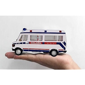 peekoo toystoy ambulance for kidspull back ambulance carambulance van with openable gateambulance bus with detachable stretcher - multicolor