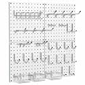 Peg Board, 68PCS Heavy Duty Metal Pegboard with Hooks, 4 Pack White Peg Board Panels, 50lbs Load Capacity Each, Pegboard Wall Organizer for Garage, Workshop, Craft Rooms Total 24” x 24”