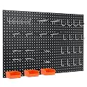 Peg Board, 70PCS Heavy Duty Metal Pegboard with Hooks, 6 Pack Black Peg Board Panels, 50lbs Load Capacity Each, Pegboard Wall Organizer for Garage, Workshop, Craft Rooms Total 24” x 36”