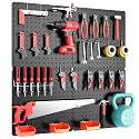 Peg Board,Total 32” x 32”, 68PCS Heavy Duty Metal Pegboard with Hooks, 4 Pack Black Peg Board Panels, 50lbs Load Capacity Each, Pegboard Wall Organizer for Garage, Workshop, Craft Rooms