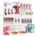 Peg Board, Total 32” x 32”, 68PCS Heavy Duty Metal Pegboard with Hooks, 4 Pack White Peg Board Panels, 50lbs Load Capacity Each, Pegboard Wall Organizer for Garage, Workshop, Craft Rooms