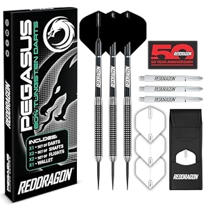 pegasus tungsten steel darts set - 21g 23g 25g 27g 30g - white red dragon stems and white flights