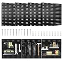Pegboard, 4 PCS 16”×16” Large Heavy Duty Metal Pegboard Panels with Frame Black Peg Board Display Peg Boards for Walls, Display, Garage Tool Storage, Office Organization, Craft Room, Kitchen