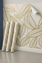 Peijinsart 200 cm x 60 cm Waterproof Decorative Vinyl Wallpaper (White, Gold, Pack of 3)