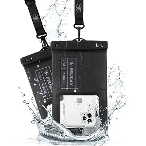 pelican 2 pack marine - ip68 waterproof phone pouch xl size floating waterproof phone case - beach cruise ship travel essentials - works with all phones - detachable lanyard - stealth black