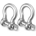 Pelopy 2 Pack 1-1/2 Inch Shackles D Ring Heavy Duty Bow Shackle, Silver