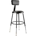 Pemberly Row Height-Adjustable Vinyl Padded Steel Stool, 19-27 in, Black Finish, Heavy Duty Metal Frame, Durable Foot Rings, Comfortable Lab or Shop Seating