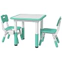 Pemberly Row Kids Activity Table and Chair Set, Adjustable Height, Green Plastic, 3-Piece Set, Ergonomic Design, Built-in Storage, Easy-to-Clean, Durable Playroom, Study Area or Classroom Furniture