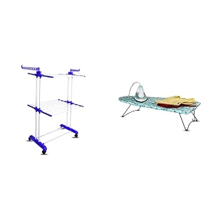 peng essentials doubleflex cloth drying stand 2-tier amp budapest tabletop ironing board - green 73x34 cm  space-saving pre-assembled and portable solution for efficient laundry care - set of 2