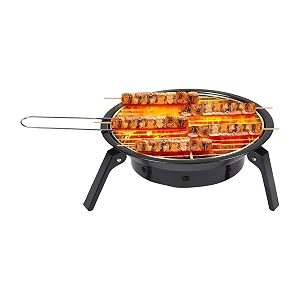 peng essentials fold grill foldable charcoal bbq set for home  easy assembly heat resistant amp anti-rust  includes skewers tong spices amp carry bag black