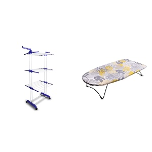 peng essentials megadry cloth drying stand 3-tier amp budapest tabletop ironing board - floral 73x34 cm  space-saving pre-assembled and portable solution for efficient laundry care - set of 2