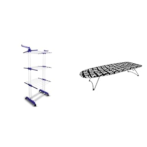 peng essentials megadry cloth drying stand 3-tier amp budapest tabletop ironing board - black 73x34 cm  space-saving pre-assembled and portable solution for efficient laundry care - set of 2