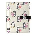 Penguin Hearts Print PU Leather Notebook Binder A5 6 Ring Refillable Journal with Magnetic Buckle Closure Travel Planner Notebook Binder for Business Cards,Office,