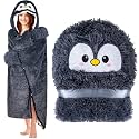 Penguin Wearable Hooded Blanket for Adults - Fluffy Super Soft Shaggy Faux Fur, Fuzzy Warm Cozy Plush Furry Fleece &amp; Sherpa Hoodie Throw Cloak Wrap - Penguin Gifts for Women Adults and Kids