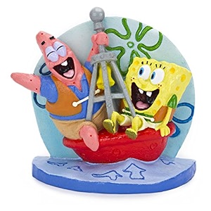 penn plax spongebob and patrick on a buoy aquarium ornament