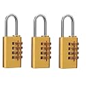 PENS Brass 4 Digit Number Lock Small Bag Lock Travel Lock Luggage Resettable Password Locks Combination Padlock Gold (Pack of 3) (Pack of 5)