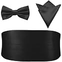 PenSee Mens Formal Solid Pre-tied Bow Tie & Pocket Square & Cummerbund Set Tuxedo Bow Ties for Men