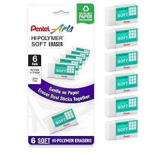 pentel hi-polymer soft eraser pack of 6 zes08pf6